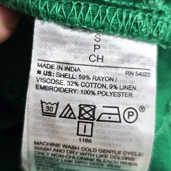 Old Navy Green Eyelet Lace Off Shoulder Linen Blend Top - Picture 9 of 9